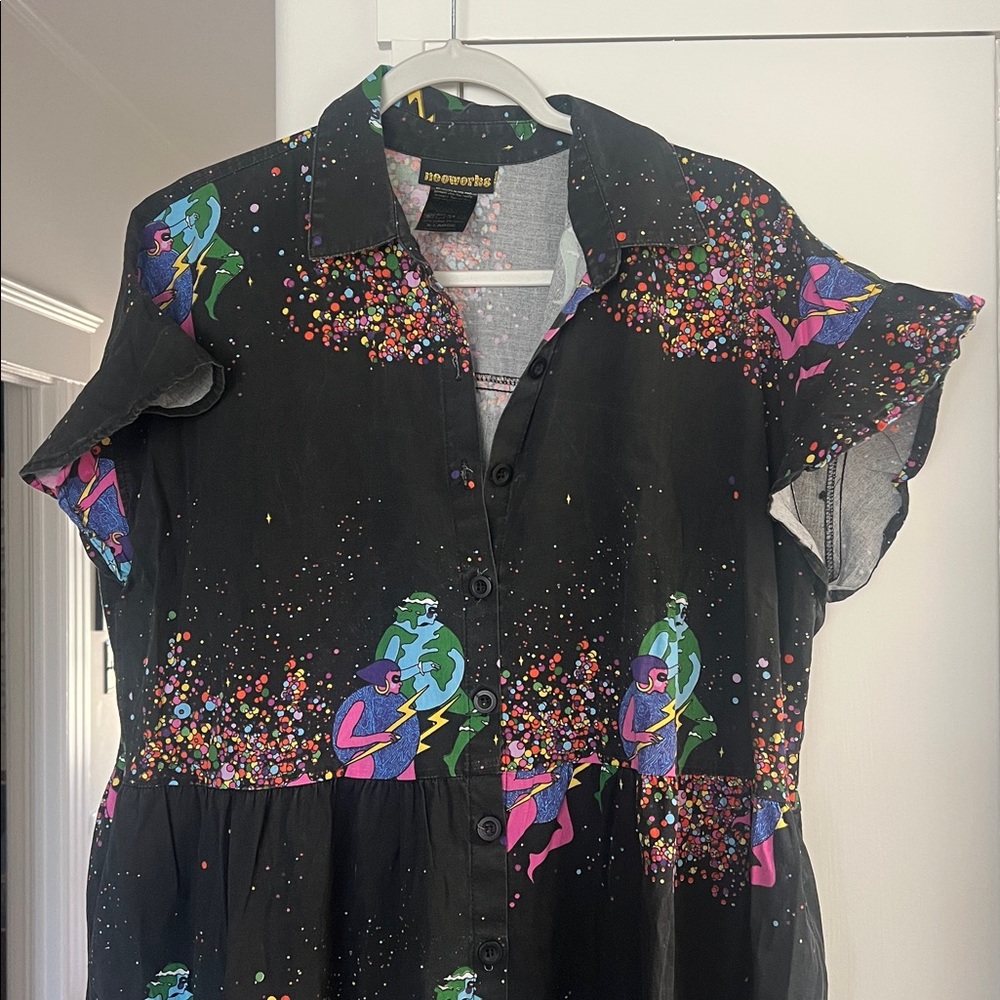 Nooworks Cosmic Ladies Tiered Collared Shirt Dress Womens Sz XL